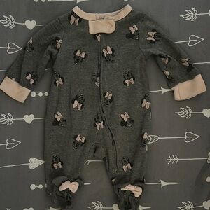 Baby Girl Gray Minnie Mouse Footed One-Piece Sleeper - Disney